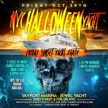 Event NYC Halloween Friday Sunset Ghost Yacht Cruise Skyport Marina Jewel Yacht