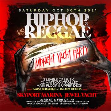 Event NY Hip Hop vs Reggae® Halloween Saturday Midnight Skyport Marina Jewel Yacht