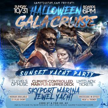 Event NYC Halloween Gala Cruise Sunday Sunset Yacht Party Skyport Marina Jewel