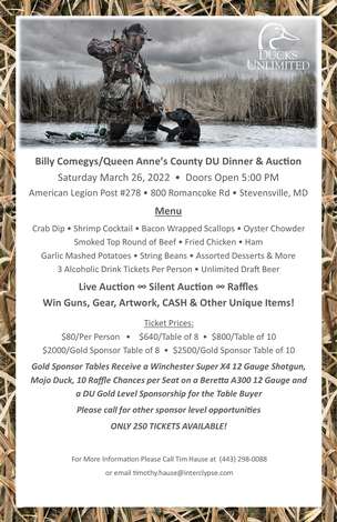 Event SOLD OUT!!!!   Queen Anne's County DU Annual Dinner & Auction