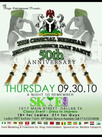 Event THE OFFICAL NIGERIAN INDEPENDENCE PARTY, 50TH ANNIVERSARY @ SKYE BAR.