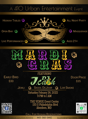 Event Mardi Gras - 410 Urban Entertainment & DJ J.CA$H