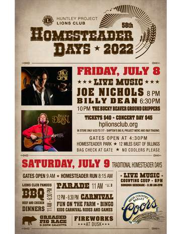 Event Joe Nichols, Billy Dean and Bucky Beaver at Homesteader Days 2022