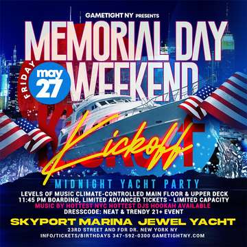 Event NYC Memorial Day Weekend Kickoff Jewel Yacht Party Cruise at Skyport Marina 2022