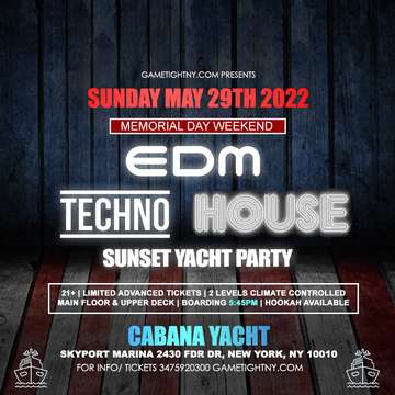 Event MDW Techno NYC Sunday Sunset Cabana Yacht Party Cruise Skyport Marina 2022
