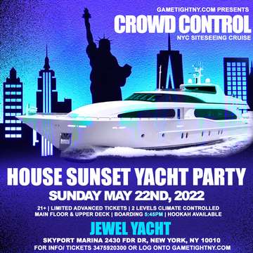 Event Crowd Control House Sunday Sunset Jewel Yacht Party Cruise at Skyport Marina 2022