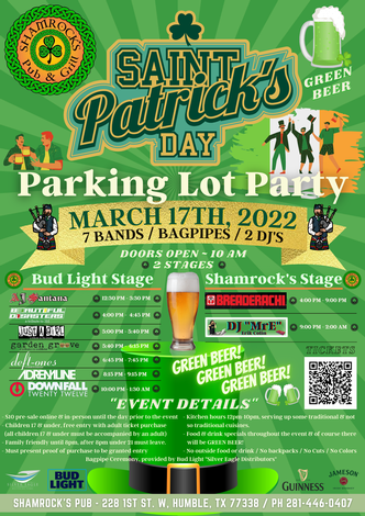 Event Shamrock's Pub & Grill ~ St. Patrick's Day ~ Parking Lot Party