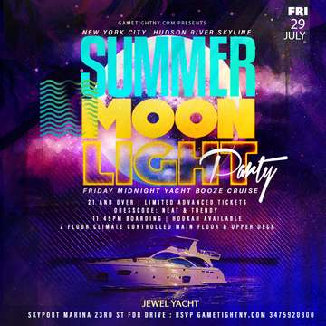 Event NYC Summer Moonlight Jewel Yacht Midnight Yacht Friday Party Skyport Marina2022