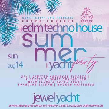 Event Sunset Edm Techno House Sunday NYC Crowd Control Jewel Yacht Party Cruise 2022