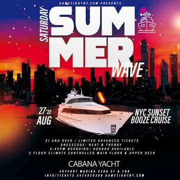 Event Sunset Summer NYC Wave Cabana Yacht Booze Cruise Party 2022