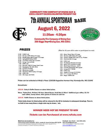 Event 7th Annual Sportsman's Bash hosted by Cecil County DU & Community Fire Company of Rising Sun
