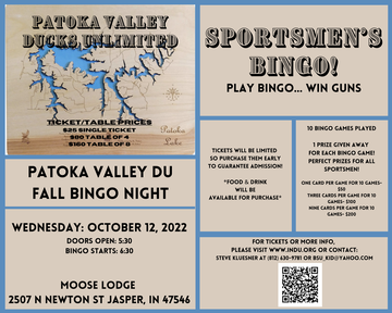 Event Patoka Valley Ducks Unlimited Fall Bingo