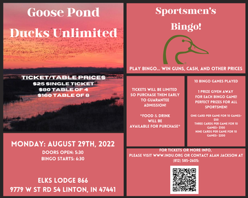 Event Goose Pond Ducks Unlimited Fall Bingo