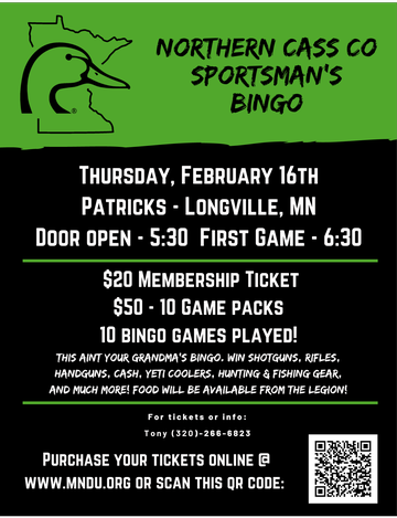 Event Northern Cass County Sportsman's Bingo - Longville