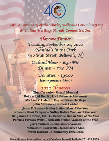 Event 40th Anniversary Nutley Belleville Columbus Day Parade Honoree Dinner