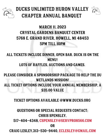 Event Ducks Unlimited, Huron Valley Chapter- Banquet - March 11, 2023