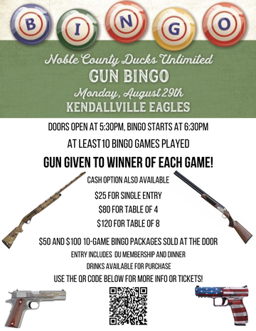Event Noble County Ducks Unlimited Gun Bingo - Cancelled!