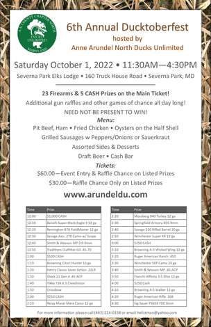 Event 6th Annual Ducktoberfest hosted by  Anne Arundel North Ducks Unlimited