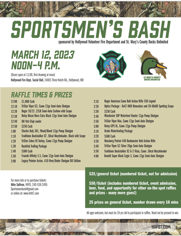 Event St. Mary's County DU & Hollywood VFD Annual Sportsman's Bash