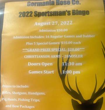 Event Germania Hose Company 2022 Sportsman's Bingo