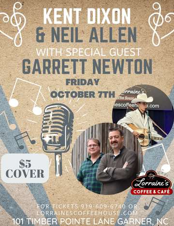 Event Kent Dixon, Neil Allen, with Special Guest Garrett Newton, Bluegrass Gospel, $5 Cover