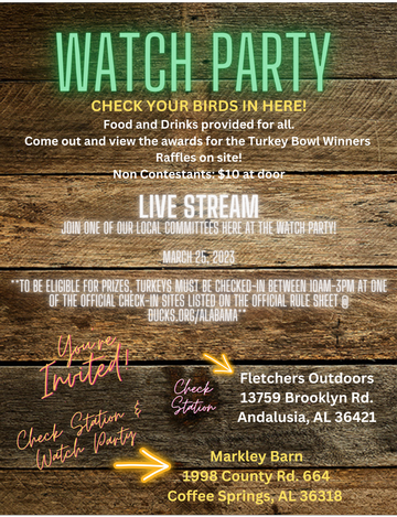 Event Alabama Turkey Bowl Check Stations and Watch Party- South AL