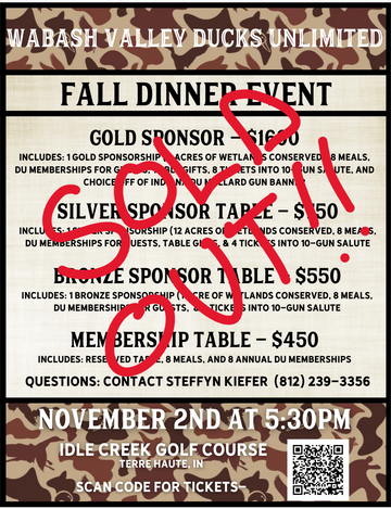 Event Wabash Valley Ducks Unlimited Annual Fall Dinner Event- SOLD OUT!!!