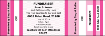 Event Fundraiser for Susan G. Komen, Baltimore City Hope