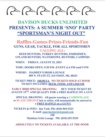 Event Davison Chapter, Ducks Unlimited,  SNO Party