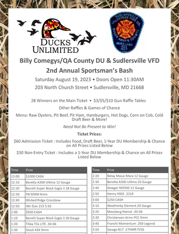 Event Billy Comegys/QA County DU & Sudlersville VFD 2nd Annual Sportsman’s Bash