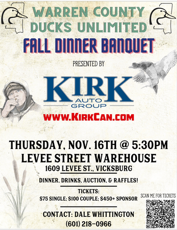 Event Warren County Dinner presented by Kirk Auto Group- Vicksburg