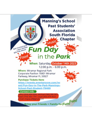 Event Fun Day In the Park - Manning's School Past Student Assoc of South Florida ,Inc