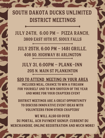 Event SD District Meetings, Sioux Falls, Arlington, Plankinton