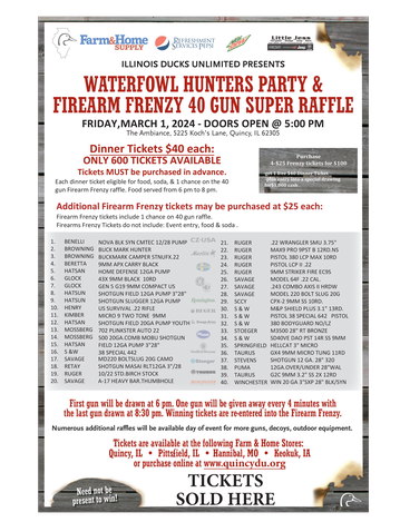 Event Quincy Waterfowler Party & Firearm Frenzy 40 Gun Super Raffle