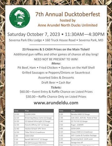 Event 7th Annual Ducktoberfest hosted by  Anne Arundel North Ducks Unlimited