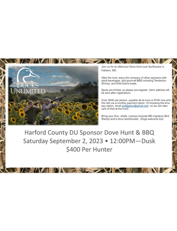 Event Harford County DU Sponsor Dove Hunt & BBQ