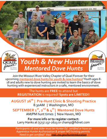 Event Youth and New Hunter Mentored Dove Hunts 