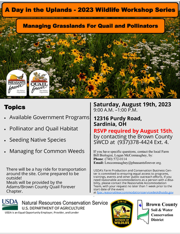 Event A Day in the Uplands - 2023 Wildlife Workshop Series: Managing Grasslands For Quail and Pollinators