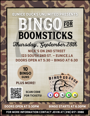 Event Eunice Bingo for Boomsticks