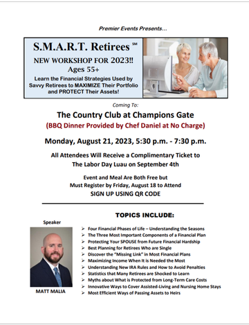 Event S.MA.R.T. Retirees Workshop Ages 55+