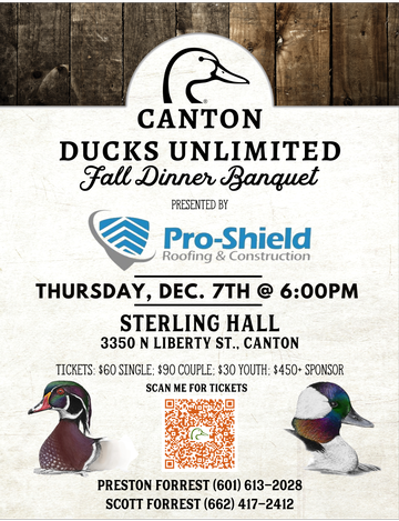 Event Canton Ducks Unlimited Fall Dinner Banquet presented by Pro-Shield Roofing & Construction