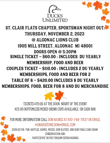 Event Ducks Unlimited, St. Clair Flats  Chapter Sportsman's Night Out