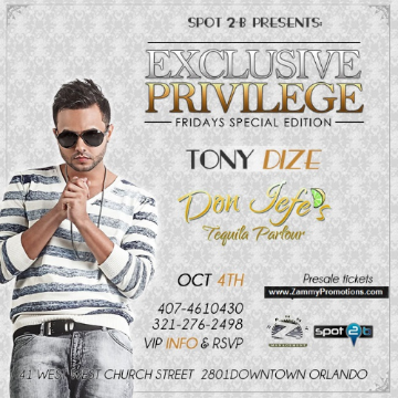 Event TONY DIZE @ Don Jefe's, Orlando!
