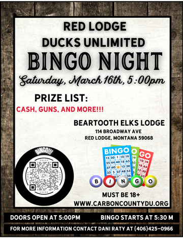 Event Red Lodge Ducks Unlimited Bingo Night