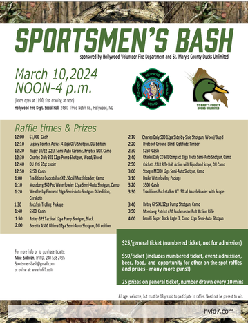 Event St. Mary's County DU & Hollywood VFD Annual Sportsman's Bash