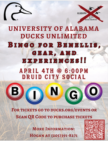 Event University of Alabama Bingo for Benellis, Gear, and Experiences!
