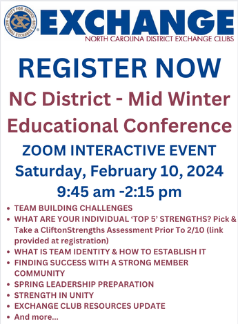 Event NC District Exchange Mid Winter Educational Conference 2024