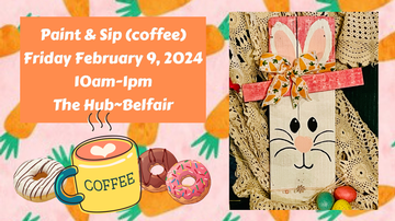 Event Paint and Sip (Coffee) Vintage Painted Wood  Bunny 