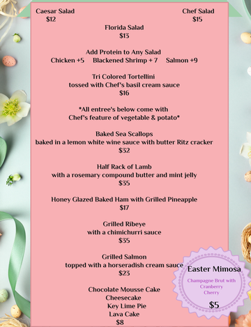Event Easter Day Lunch - a la Carte menu, pricing on menu