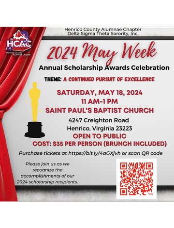 Event Henrico County Alumnae Chapter of Delta Sigma Theta,  Inc. Presents "2024 May Week" Annual Scholarship Award Celebration